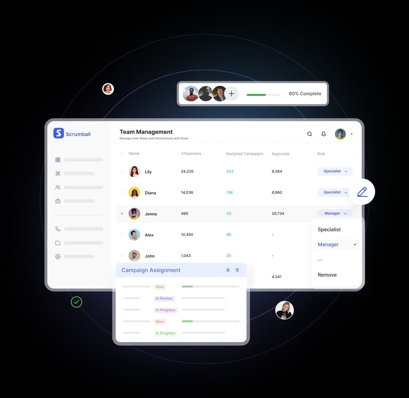 Team management interface